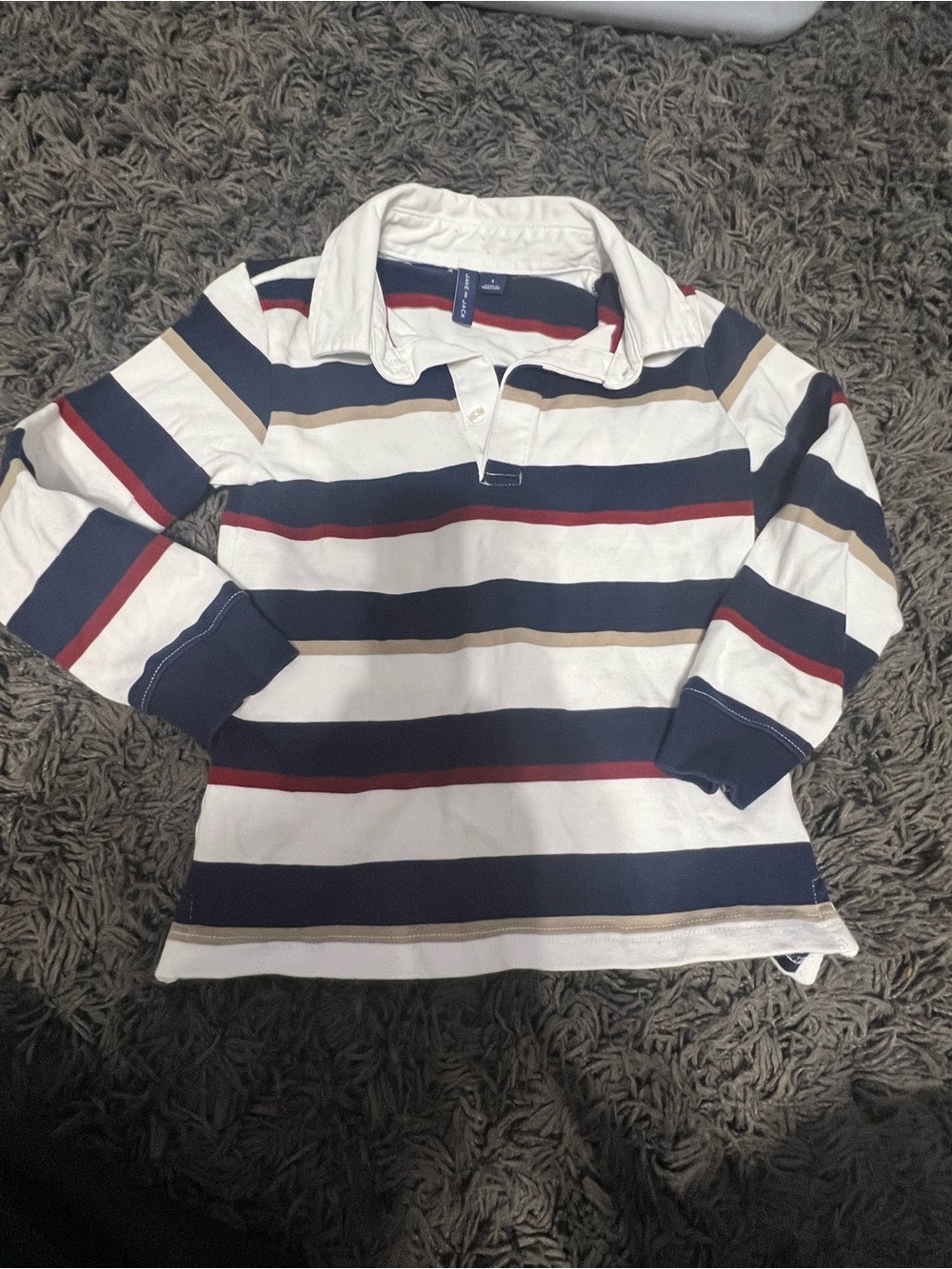 Janie and Jack Navy, White, Red & Tan Striped Rugby Polo